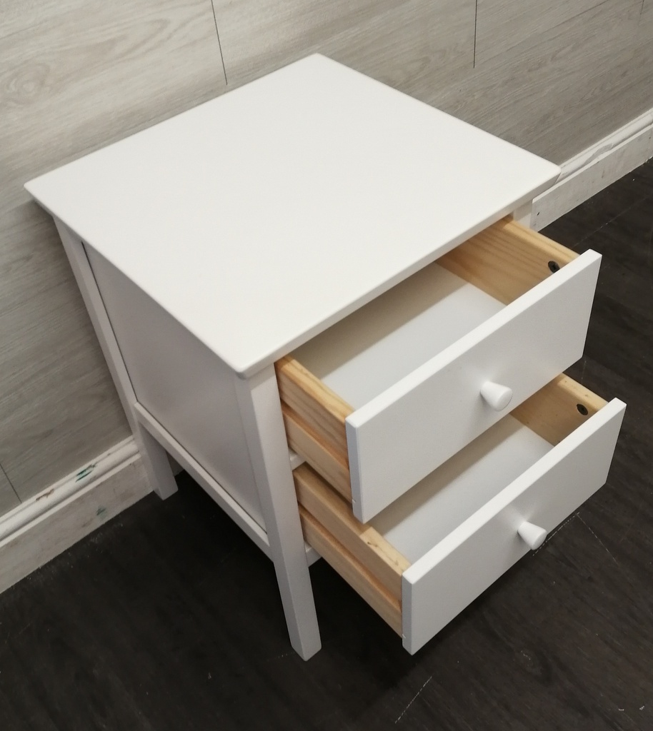 TWO DRAWER WHITE BEDSIDE