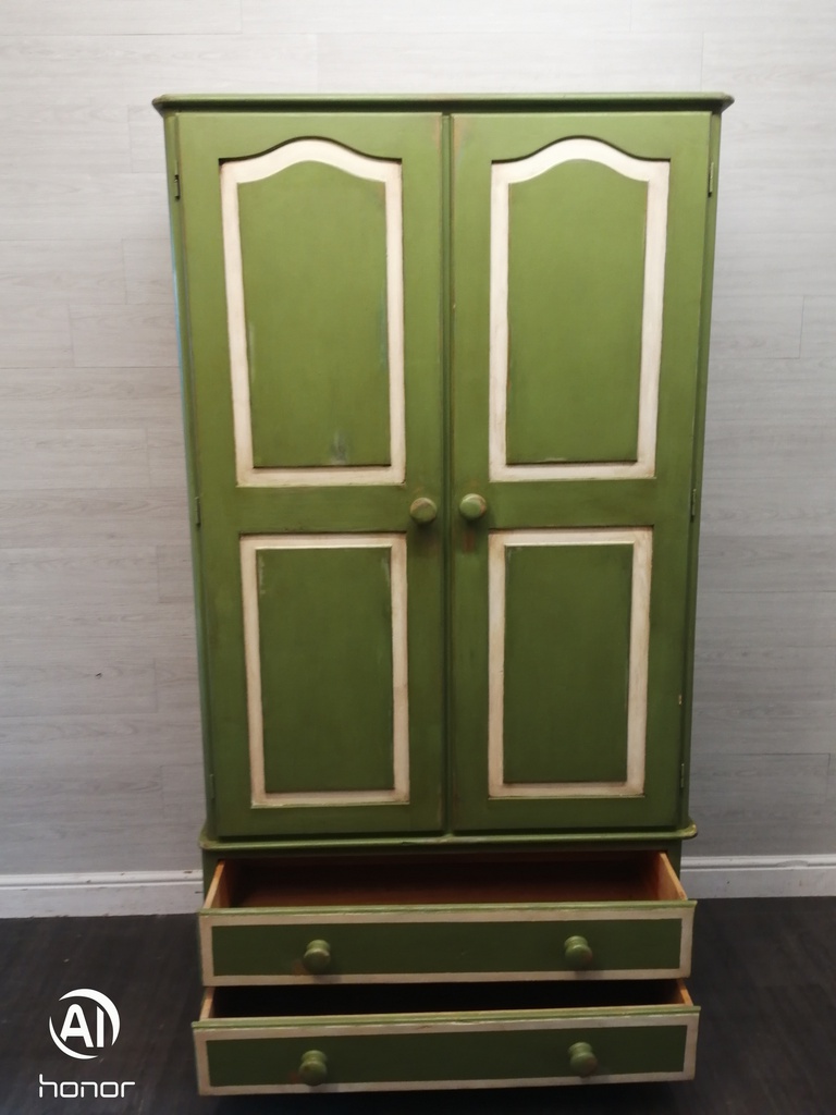 Stunning green paint solid pine wardrobe