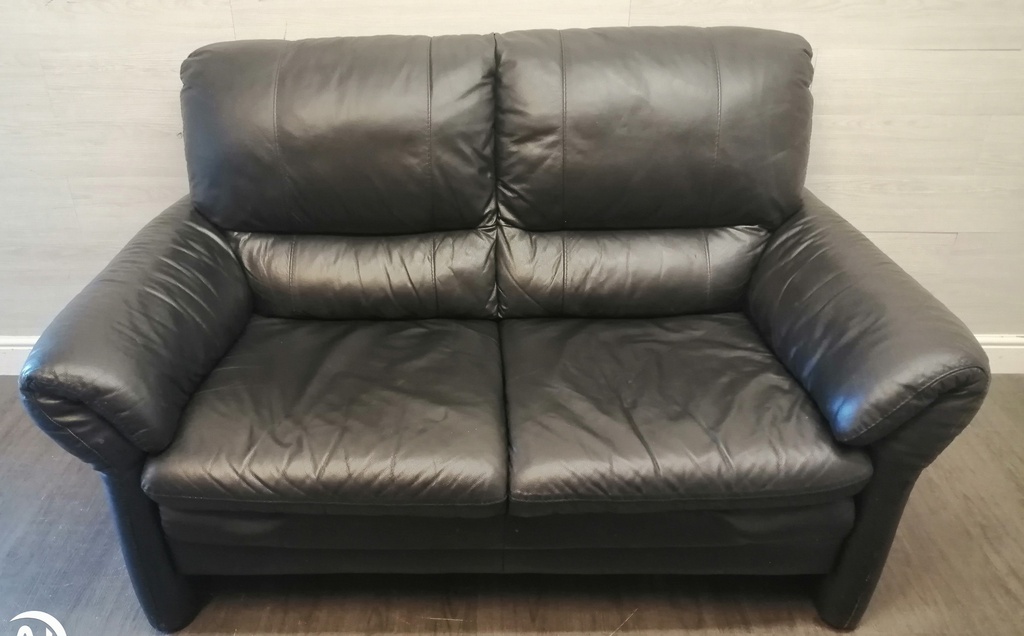 QUALITY BLACK LEATHER TWO SEATER SOFA