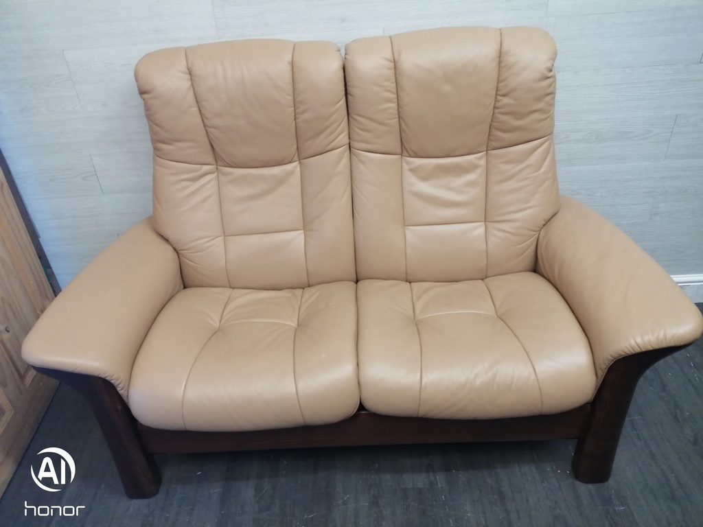 STRESSLESS DARK CREAM LEATHER TWO SEATER RECLINER SOFA
