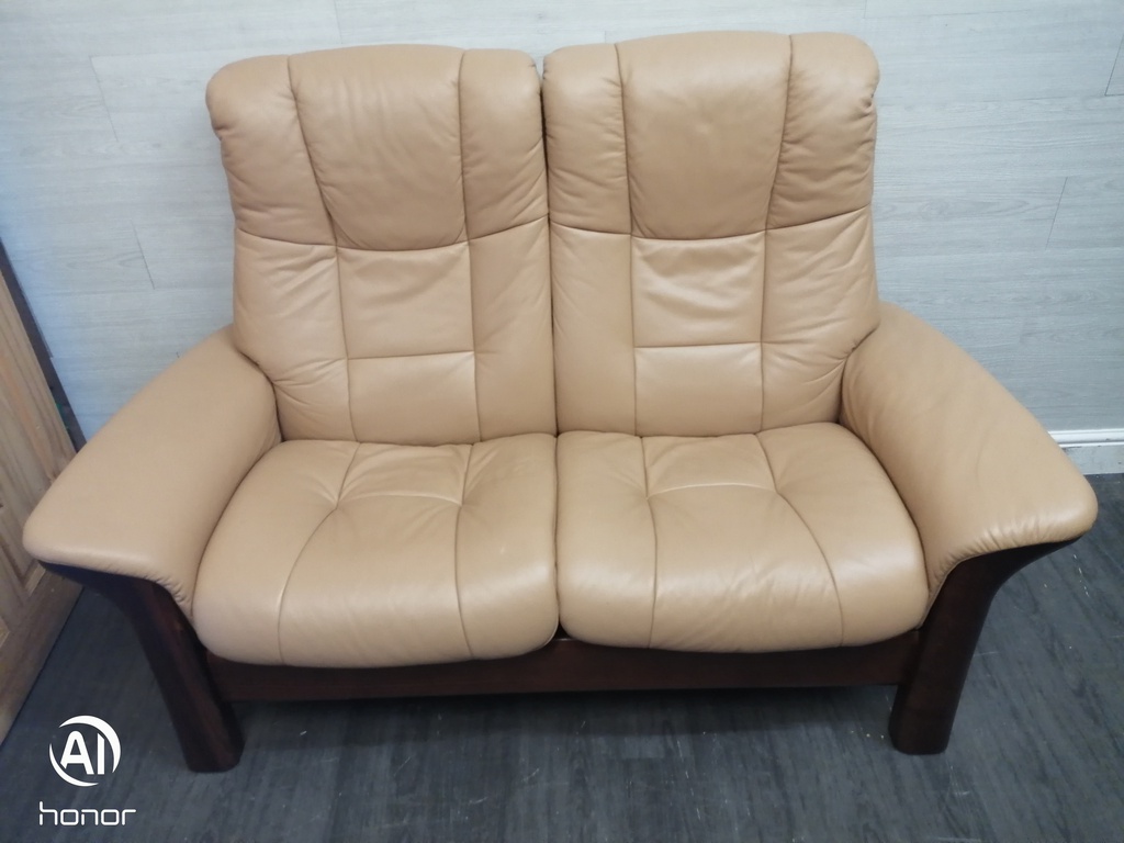 STRESSLESS DARK CREAM LEATHER TWO SEATER RECLINER SOFA