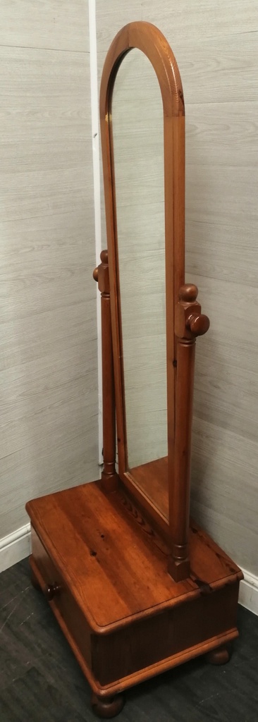 Cheval Pine Mirror with Drawer