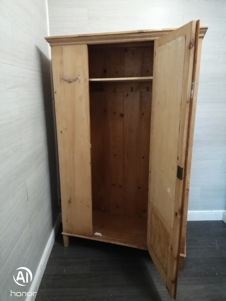 OLD PINE WARDROBE WITH MIRROR