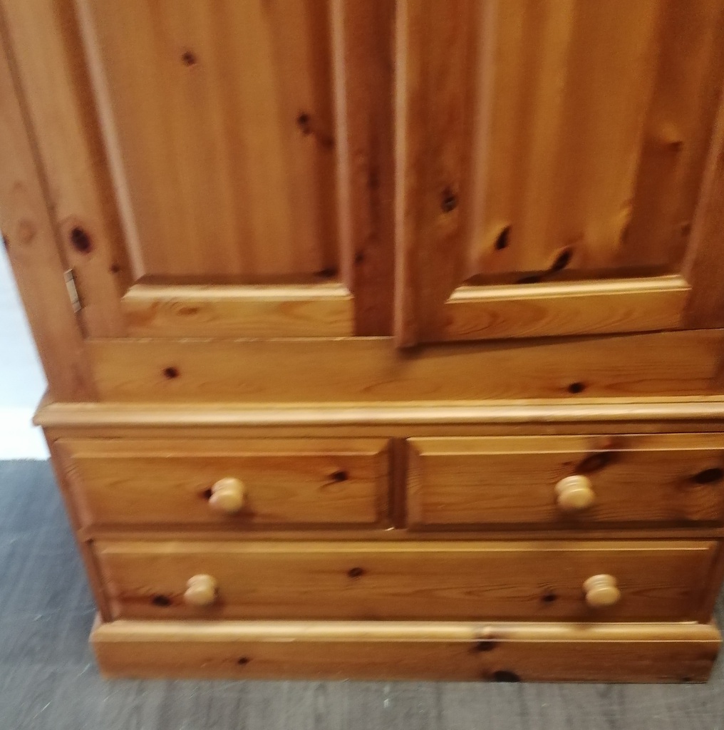 Solid pine double wardrobe with drawers