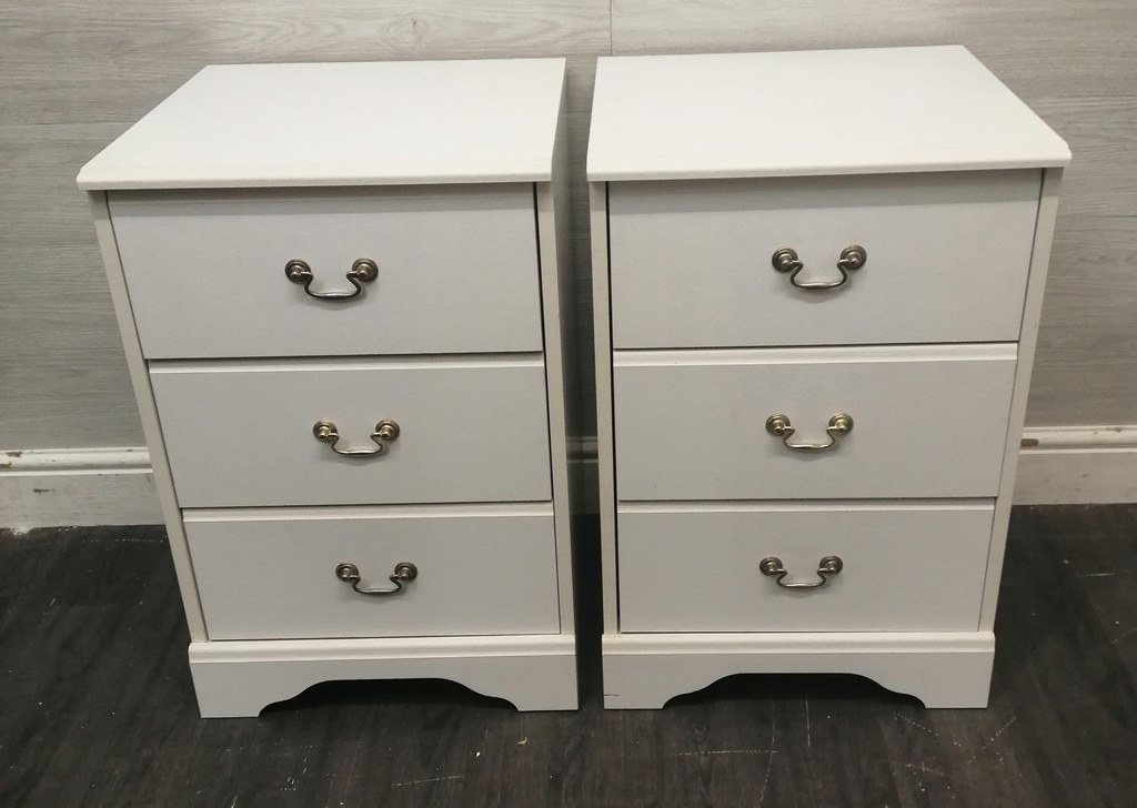 Pair of three drawer white bedsides