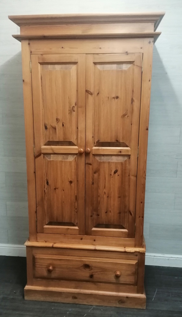Solid double pine wardrobe with drawer