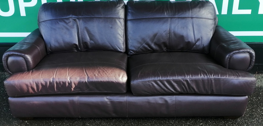 Brown leather large two seater sofa