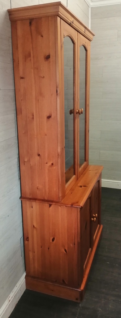 Glazed two door  pine dresser / cupboard
