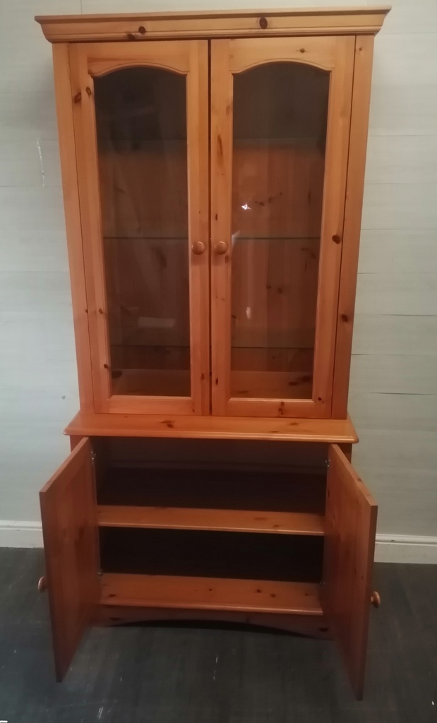 Glazed two door  pine dresser / cupboard