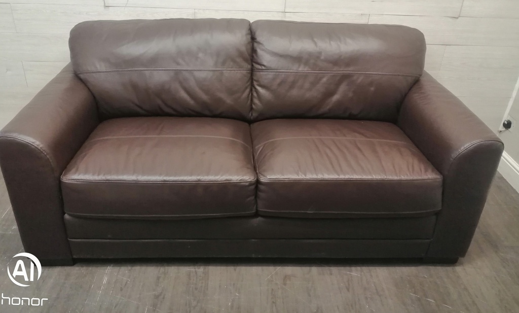 LARGE TWO SEATER BROWN LEATHER SOFA