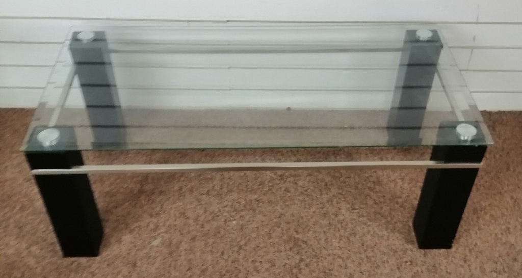 BLACK GLASS TOP COFFEE TABLE