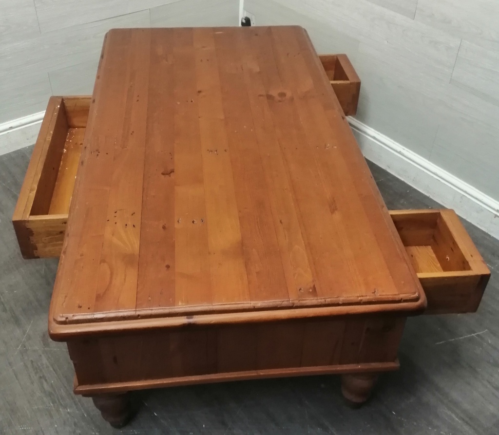 Large Quality Mexican Pine Coffee Table with Drawer