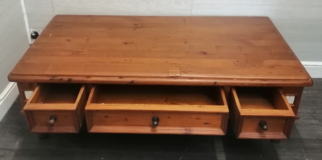 Large Quality Mexican Pine Coffee Table with Drawer