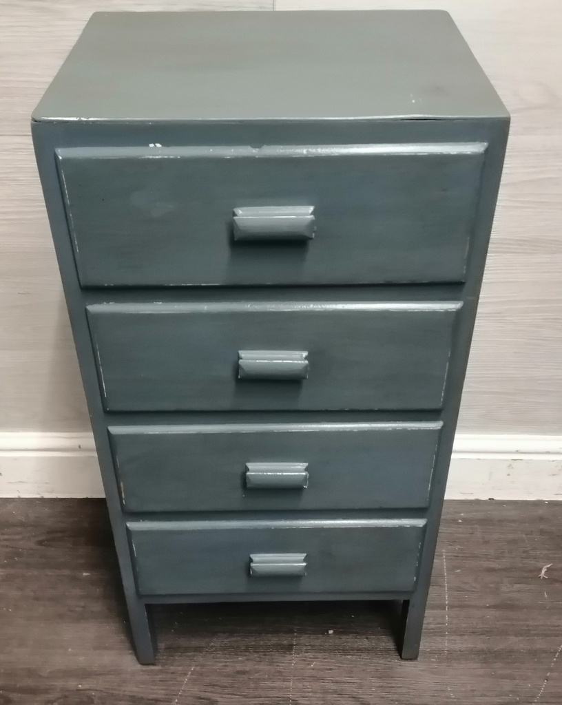 Painted retro four drawer bedside chest / side table