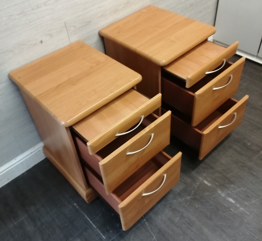 Pair of bedside chests with tea tray