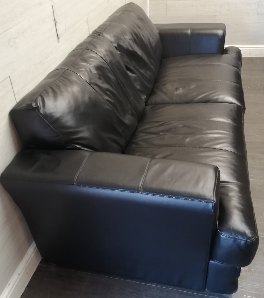 Quality black leather three seater sofa