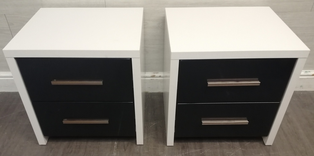 Pair of two drawer modern black &amp; white bedsides