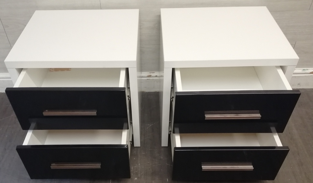 Pair of two drawer modern black &amp; white bedsides