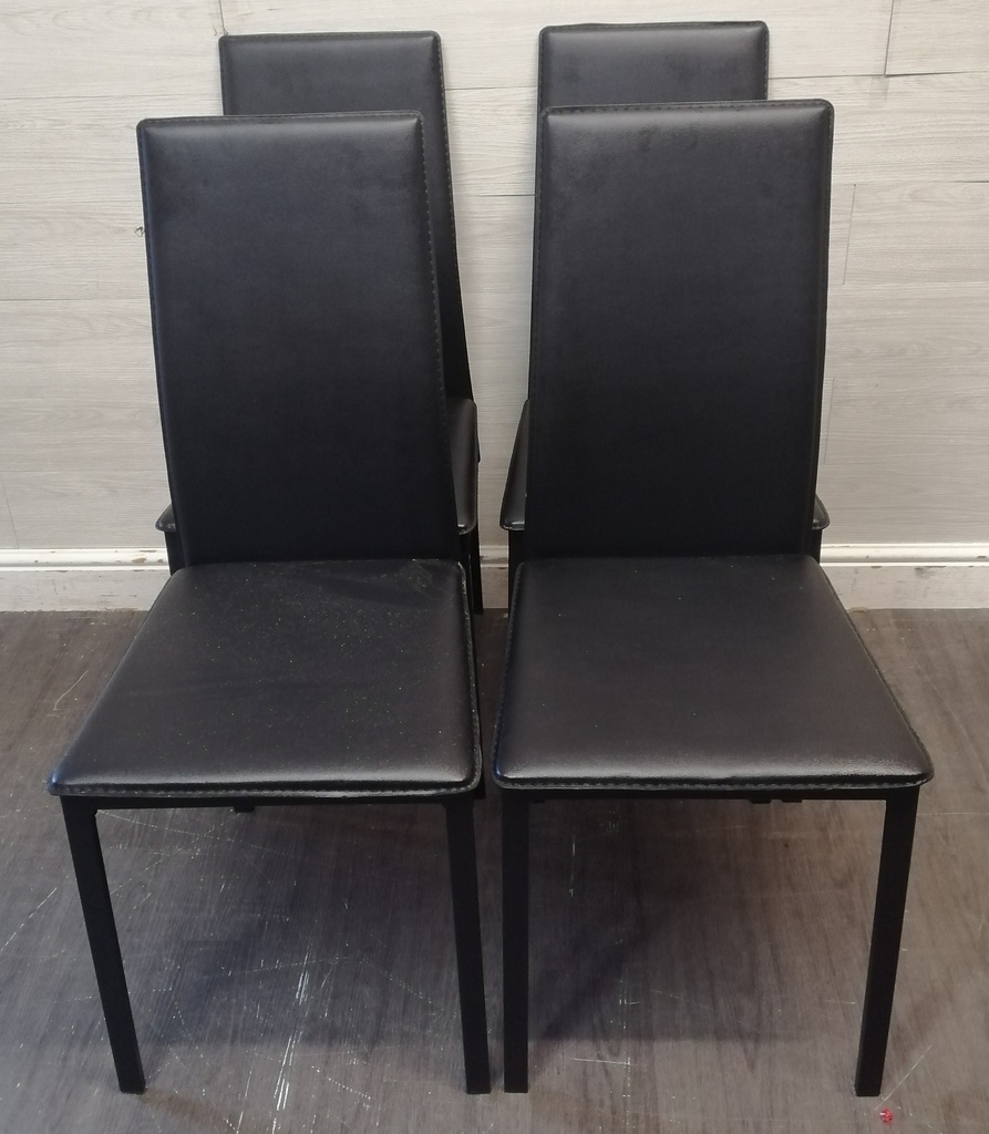 SET 4 BLACK FAUX LEATHER DINING CHAIRS