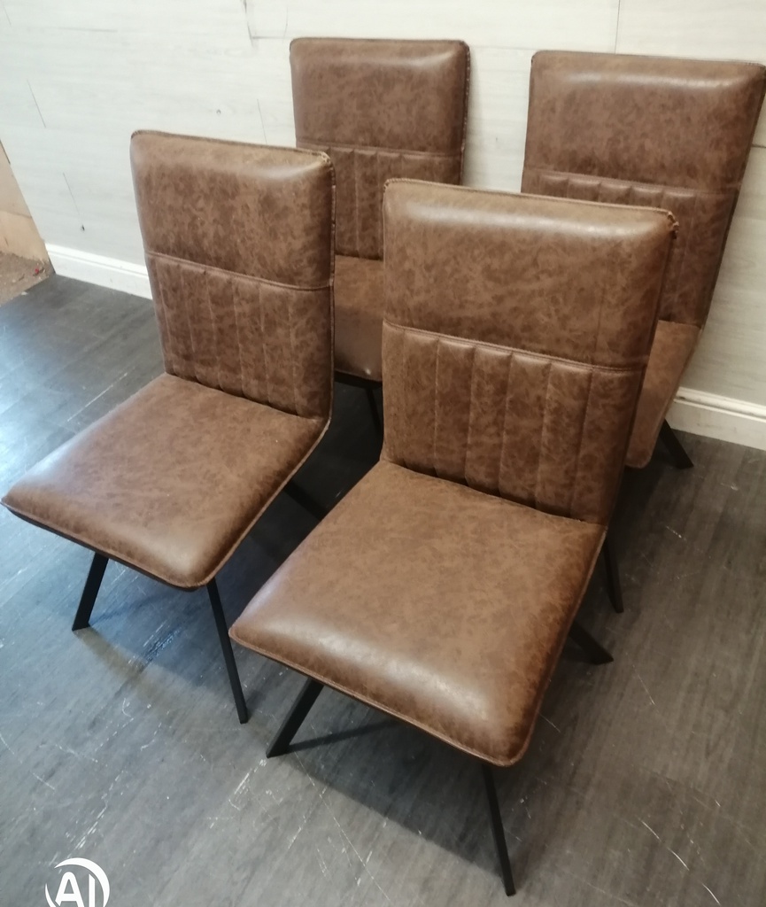 SET 4 MODERN BROWN  FAUX LEATHER DINING CHAIRS