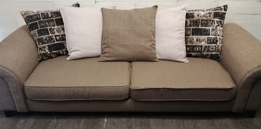 Brown Toned Large Three Seater Pillow Back Sofa