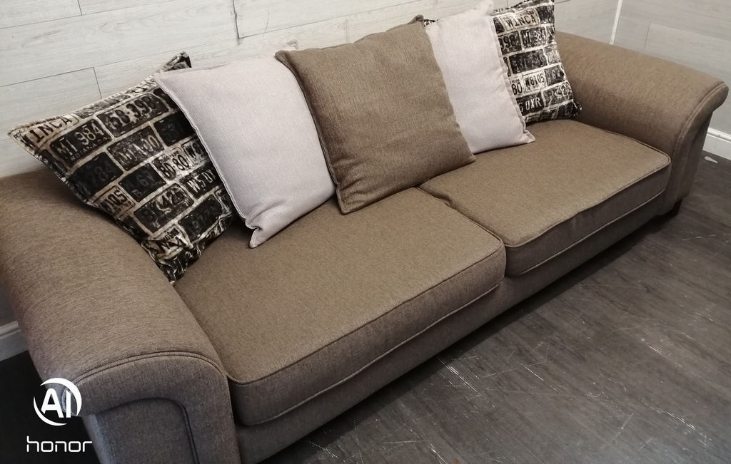Brown Toned Large Three Seater Pillow Back Sofa