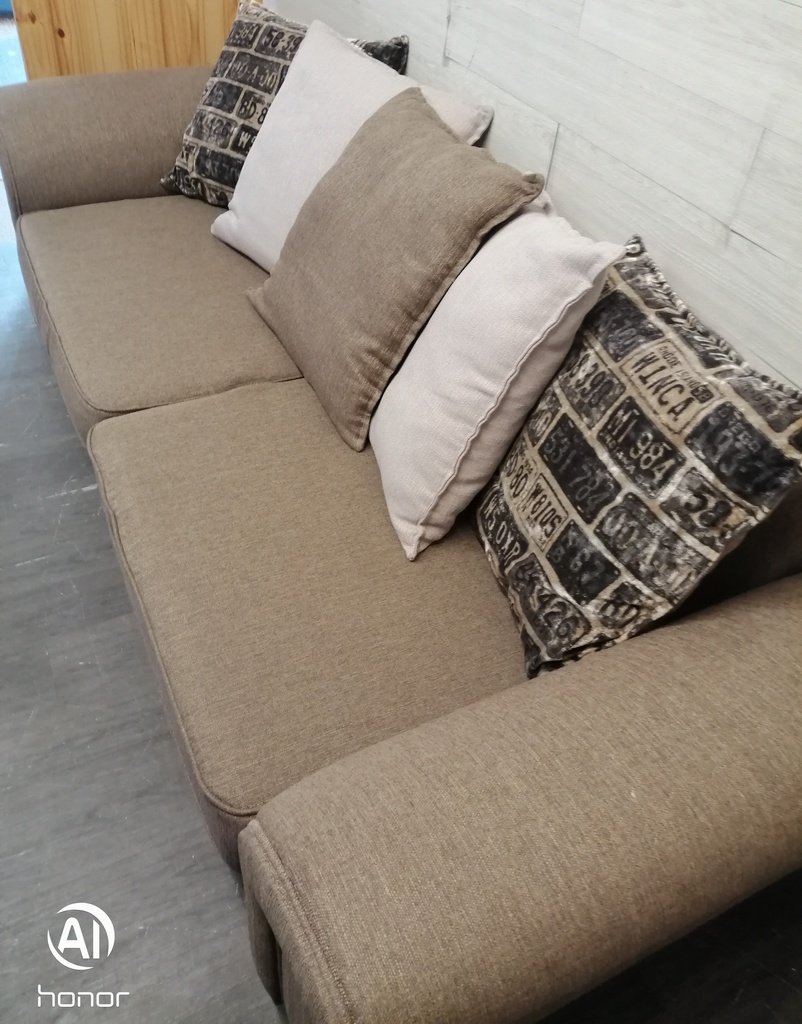 Brown Toned Large Three Seater Pillow Back Sofa