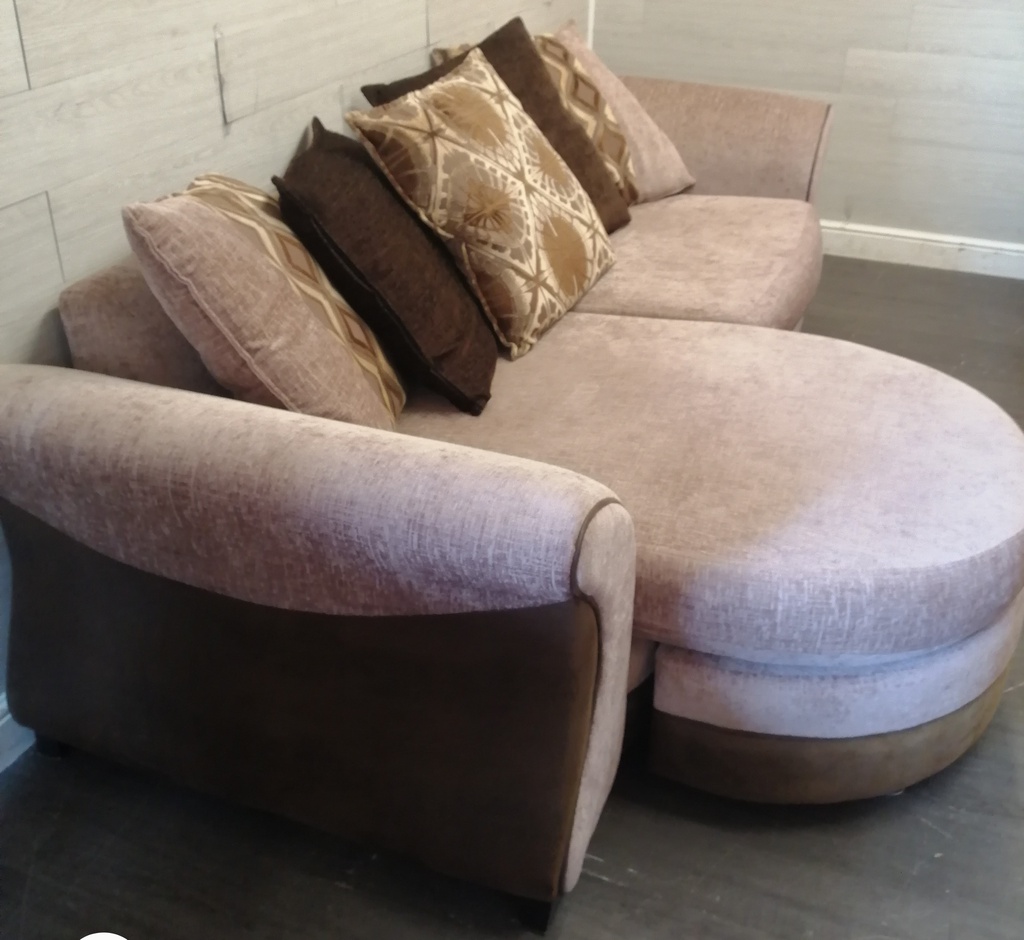 Large DFS Brown Toned Four SEATER CHAISE-END SOFA