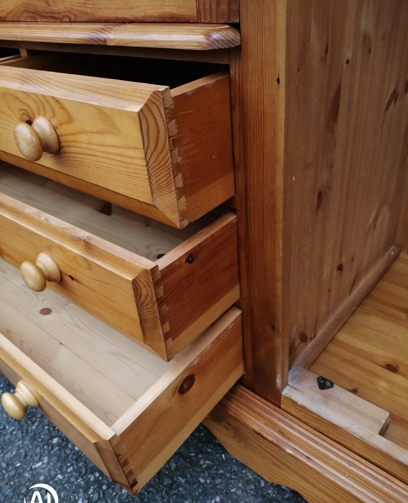 Large Solid Pine Four Door Wardrobe With Drawers