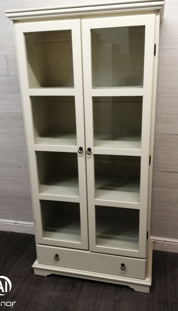 CREAM GLAZED FRONTED DISPLAY UNIT WITH DRAWER