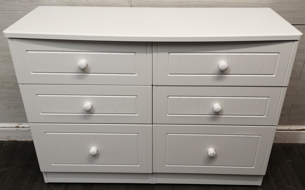 WHITE SIX DRAWER MERCHANT STYLE CHEST