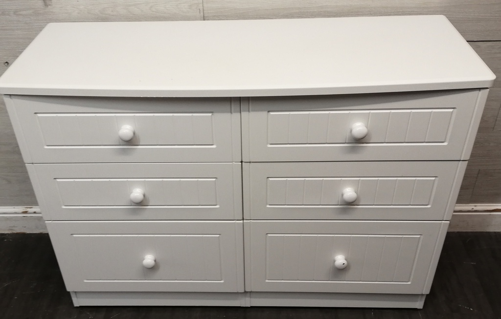 WHITE SIX DRAWER MERCHANT STYLE CHEST