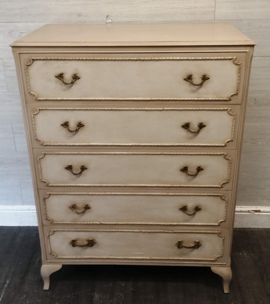 Marie Antoinette Style Painted Five Drawer Chest