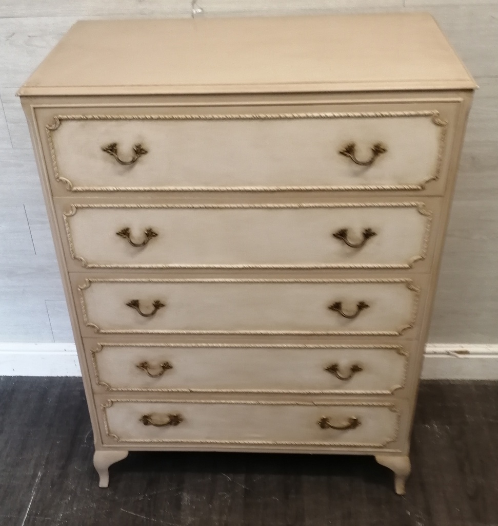 Marie Antoinette Style Painted Five Drawer Chest