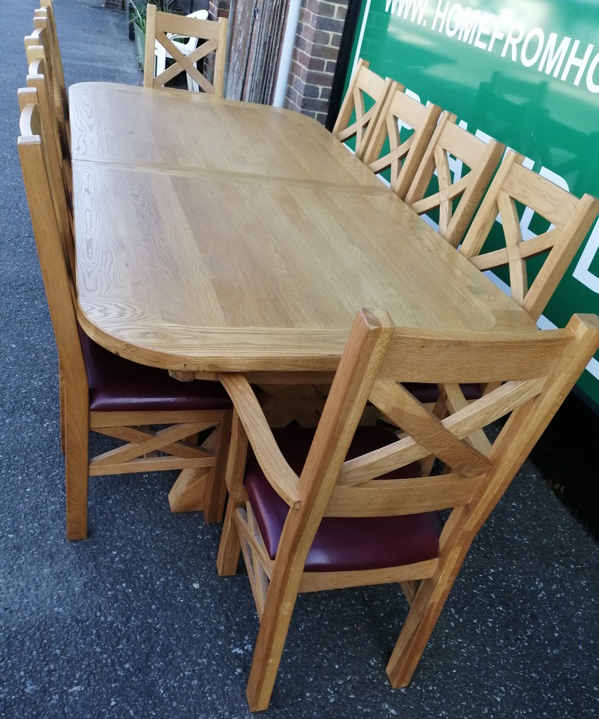 QUALITY OAK EXTENDING 11FT TABLE AND 10 CHAIRS