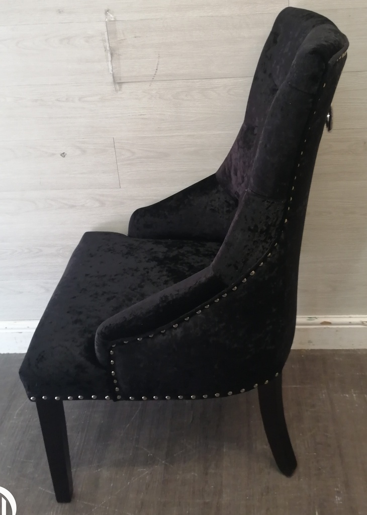 Set Of Six Black Crush Velvet Knocker Back Dining Chairs