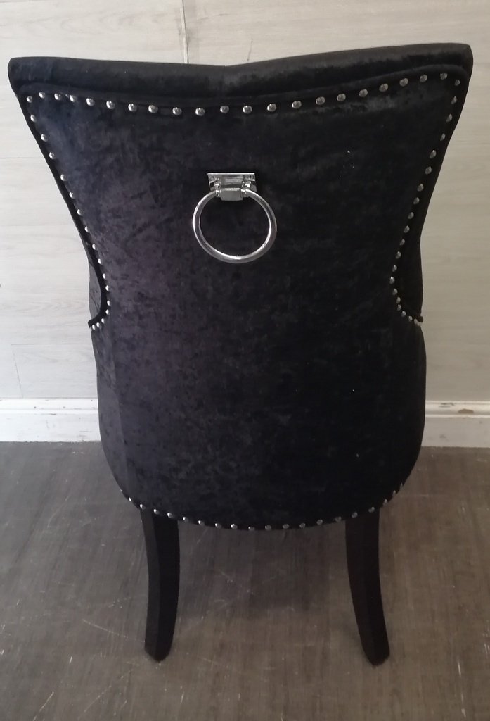 Set Of Six Black Crush Velvet Knocker Back Dining Chairs