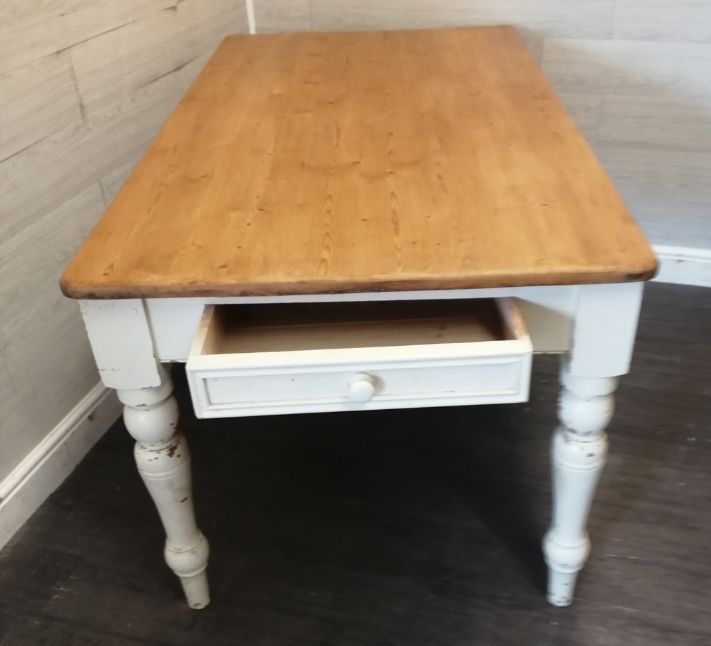 Pine Dining Table With painted White Shabby Chic Legs