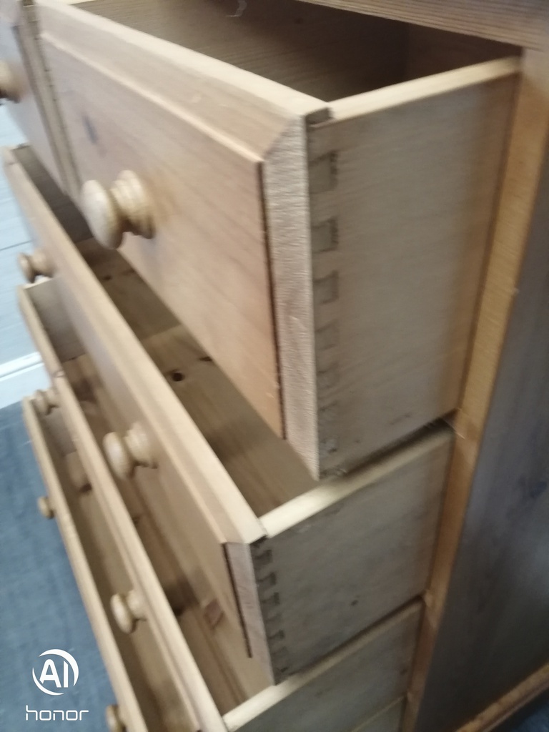 Solid pine five drawer chest
