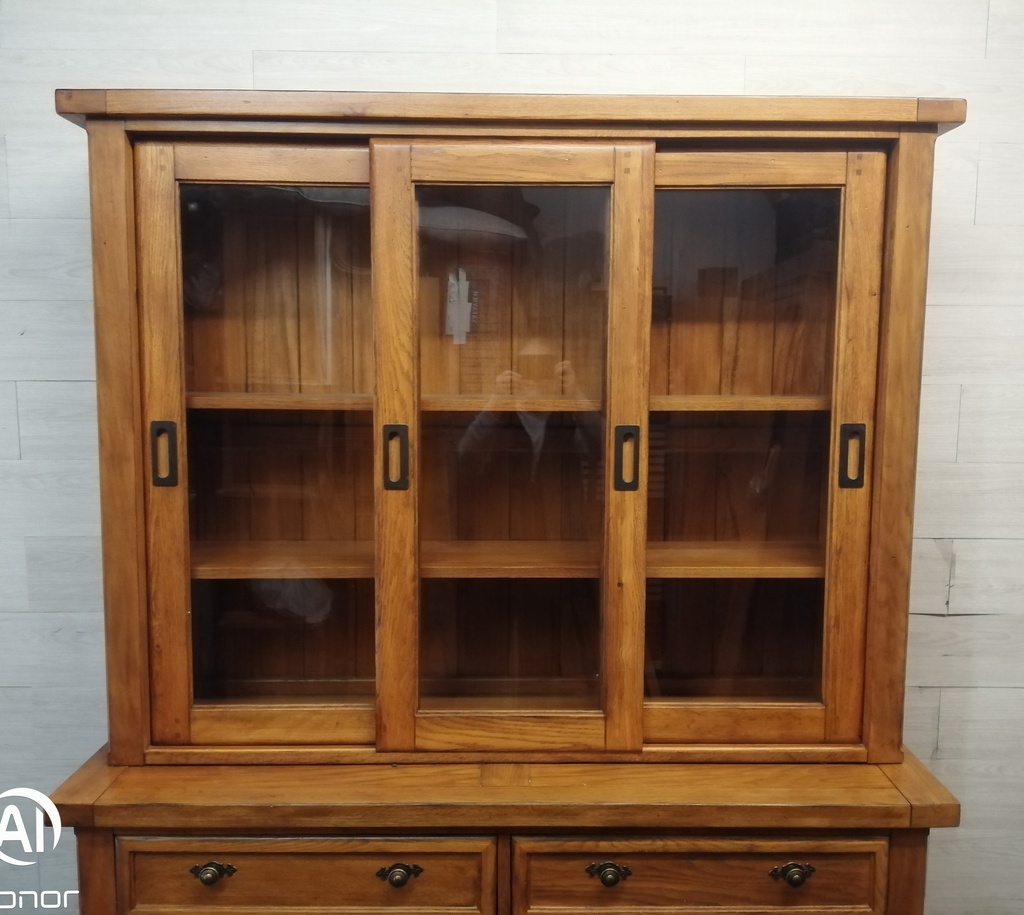 Sliding door oak glazed display unit
