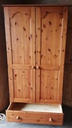 Double pine wardrobe with drawer