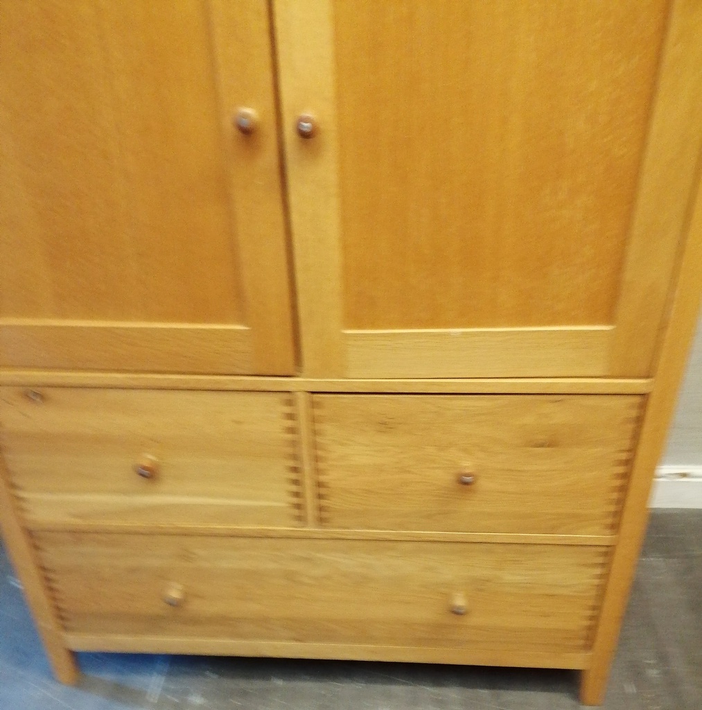 Oak style double wardrobe with drawers