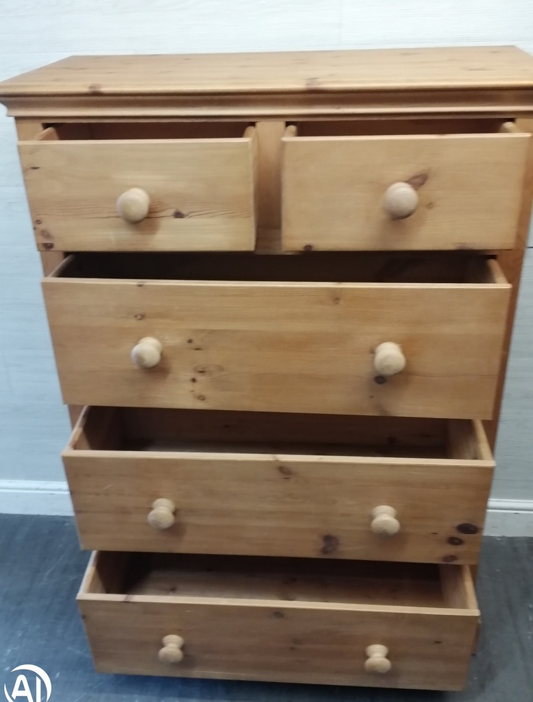 Large Solid Pine Five Drawer Chest