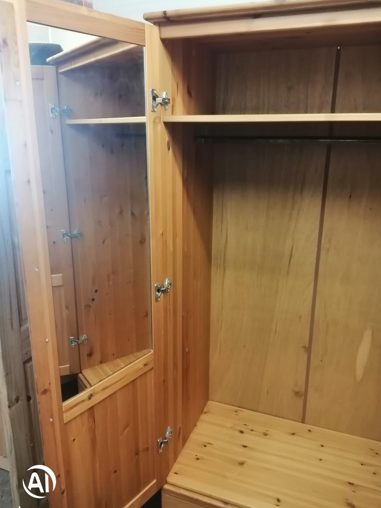 Double pine wardrobe with drawer