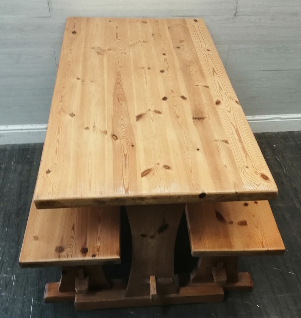 Solid Pine Dining Table &amp; Two Benches