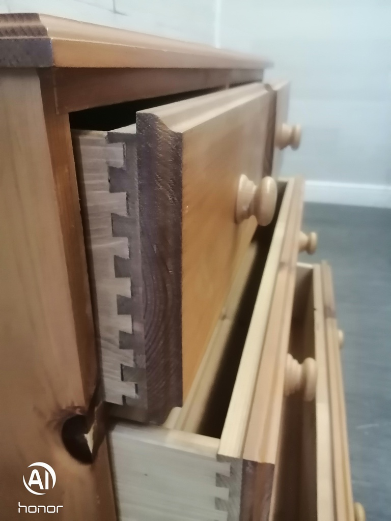 Solid pine five drawer chest