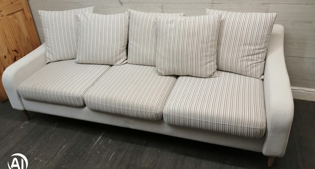 Beige &amp; Brown Toned Three Seater Pillow Back Sofa