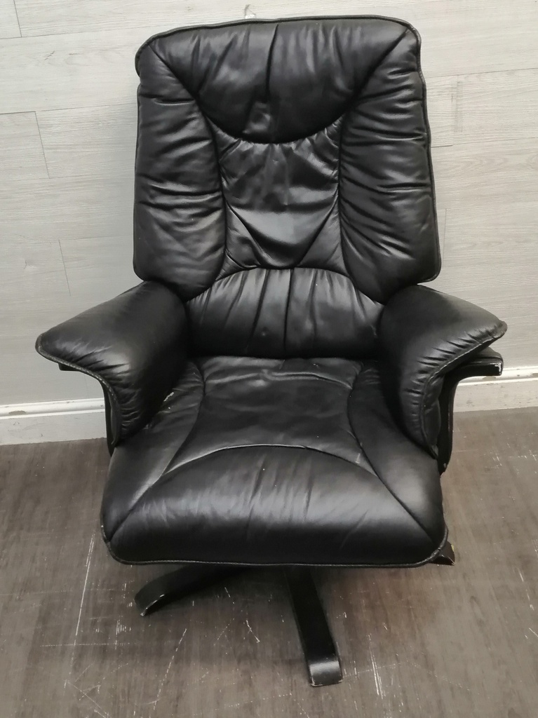 LEATHER SWIVEL RECLINER ARM CHAIR WITH FOOTSTOOL