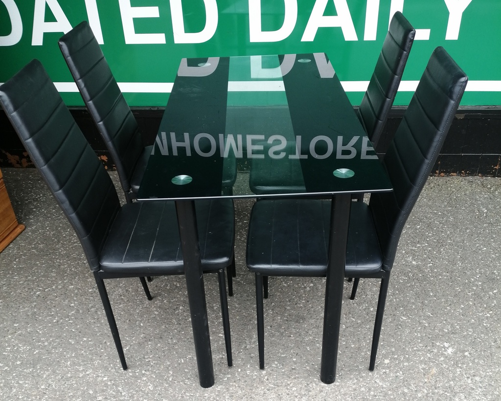 BLACK GLASS TABLE AND 4 CHAIRS