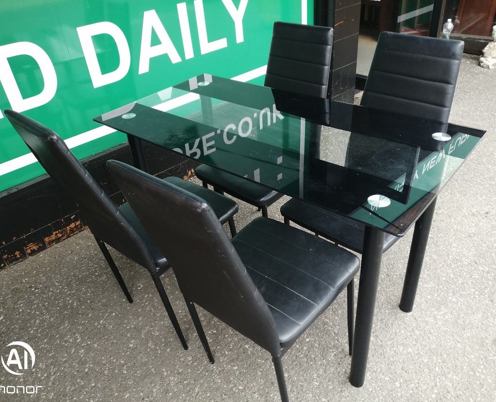 BLACK GLASS TABLE AND 4 CHAIRS